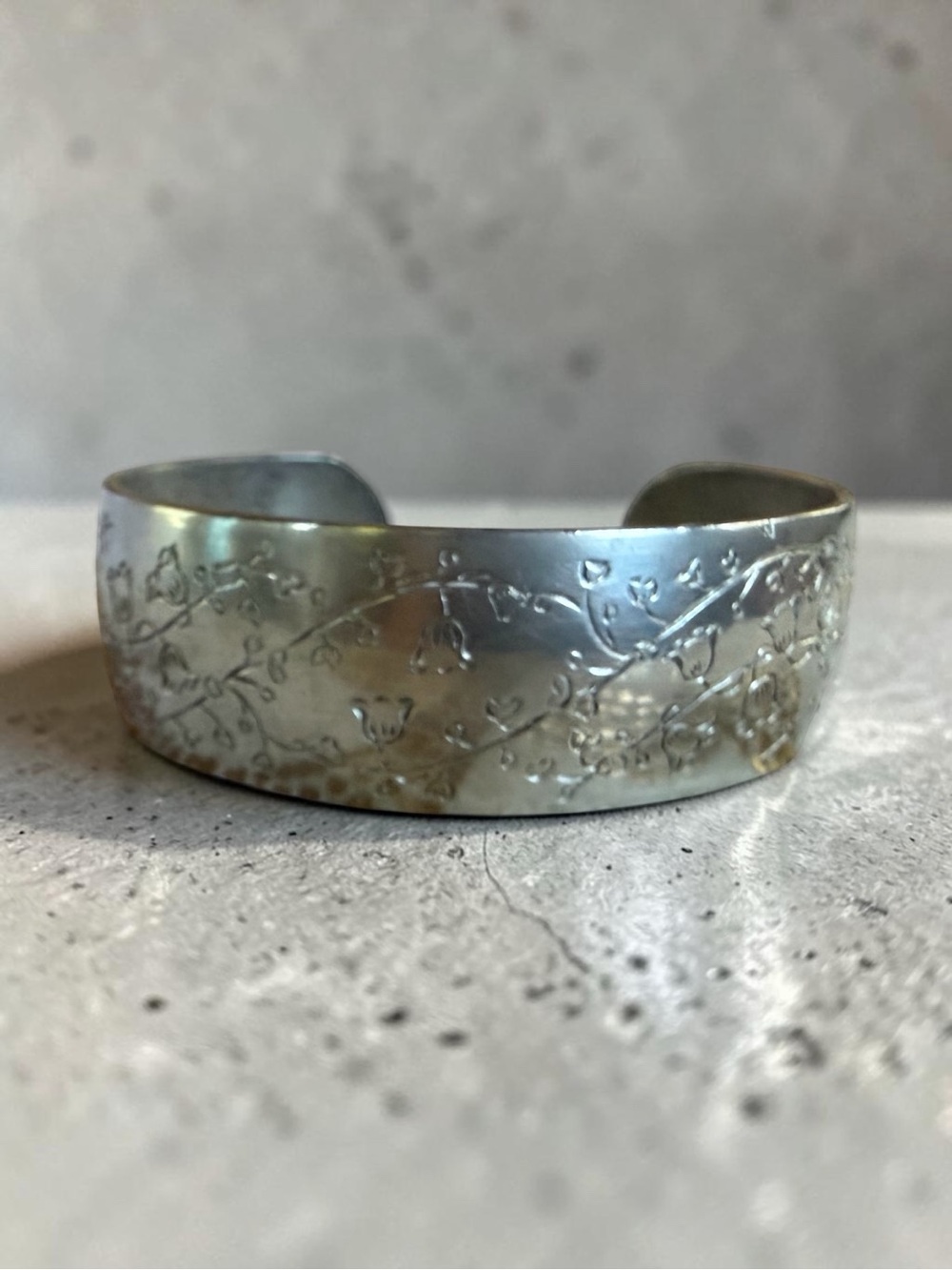 Kirk Stieff Lily of the Valley Engraved Floral Pewter Cuff Bracelet